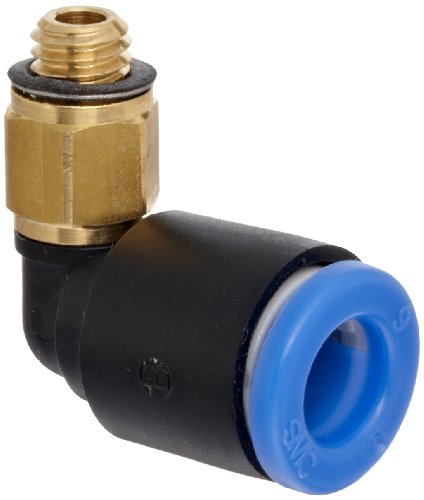 SMC KQ Série PBT Push-to-Connect Tube Metting, cotovelo de 90 graus, tubo de 10 mm OD x 1/2 UNI Thread Male, Black