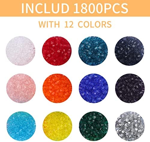 Yochus 1800pcs 4mm Bicone Crystal Contas, 12 cores de contas de vidro de cristal facetadas para fabricação de jóias, contas de artesanato em cores arco -íris para projetos de contas diy com caixa de armazenamento