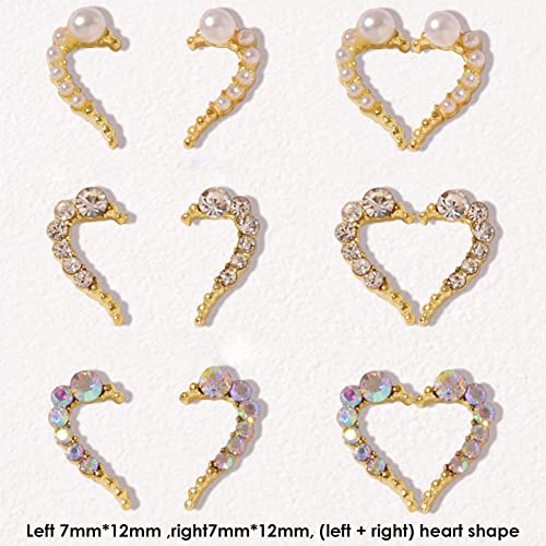3D Shiny Unhas Rhinestones Luxury Nail Art Diamonds Metal Nail Art Beauty Design Decoração Craft Heart Metal Diamond Decoration Kit para Mulheres DIY Arte da unha, presente do Dia da Mulher, 3 Pares