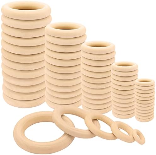Hoxbur 50pcs anéis de madeira para artesanato, anéis de madeira lisos inacabados para macram e artesanato de bricolage