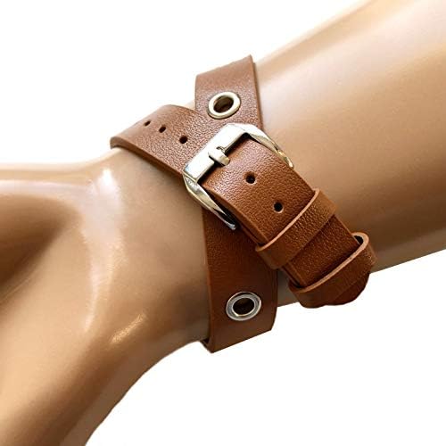 Nickston Brown Double Wrap With Grommets Leather Band Compatível com Fitbit Inspire e Inspire HR Tracker duas vezes em torno da pulseira de pulso