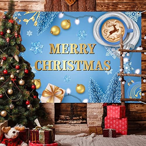 Puzcub Feliz Banche de Natal Caso -pano de fundo grande de Natal azul Decoração de fundo Xmas Tree Snowflake Fotografia Banner para Festas de Férias de Natal Decoração de 71 x 47inch