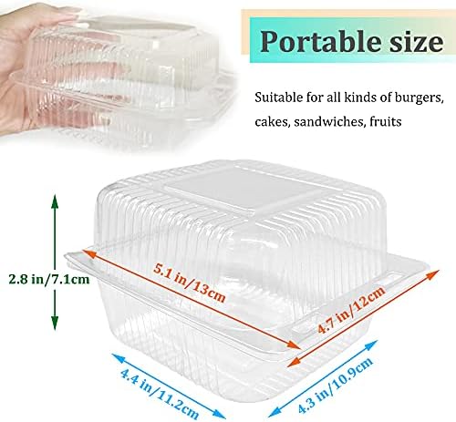 Jnnzzggu 100 PCs Plástico Clear Square Hinged Alimentos Recipiente, recipiente descartável de sobremesas de marchas