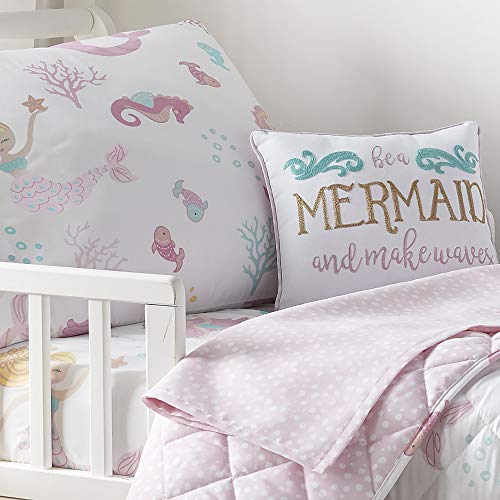 Levtex Baby Mermaid Pink, White, 5pc Conjunto de crianças - Bedding infantil - Quilt reversível, folha ajustada, lençol