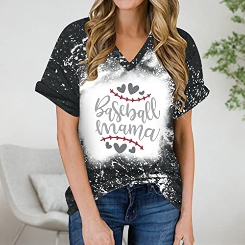 PBNBP Blusa de verão do dia das mães para mulheres Tie Dye V Neck Fit Fit Baseball Camisetas mamães impressas de manga curta Túdas