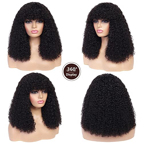Meiliprotea perucas encaracoladas para mulheres negras cabelos humanos 16 '' peruca encaracolada com franja desgaste de cabelo humano e peruca de glueless de 250% de densidade
