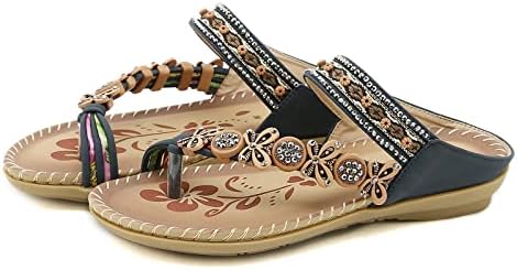 Sandálias GUFESF para mulheres de verão casual, sapatos de moda Bohemia chinelos com arco de suporte deslize em chinelos romanos de
