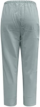 Calça de linho de algodão Mulheres Capri Casual Capri com bolsos Coloque alta cintura Calças de harém vintage de harém