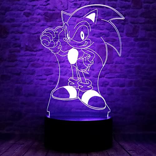 Caractere de anime Sonic Hedgehog Cute Ilusão óptica 3D Decoração de quarto LED de mesa de dormir Lvic de mesa com remoto 7 cores Visual Night Light Birthday Christmas Presentes para crianças