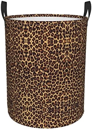 Leopard Padrined Wallpaper Storage Bin Round Basket para roupas de lavanderia de roupas médias, banheiro, quartos