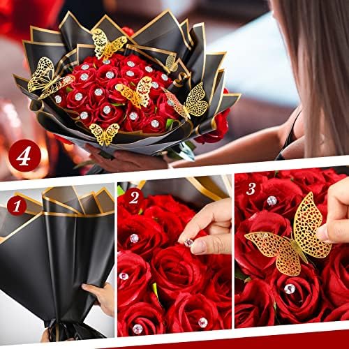 Hanaive Wedding Corsages Set Inclui 100 PCs Bouquet Corsages de casamento pinos 48 PCs 3d Decoração de parede de borboleta dourada