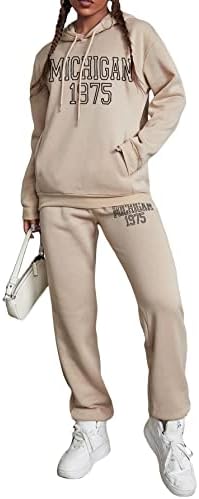 Roupas de moletom femininas makemecas de 2 peças roupas de treino com capuz de bolso de bolso e calça de moletom