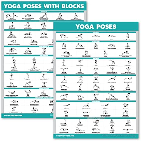 Palace Learning 2 Pack - Yoga Poses Poster + Posições de Yoga com Bloco de Yoga - Posição de Yoga para iniciantes gráficos de exercícios - nomes em inglês e sânscritos