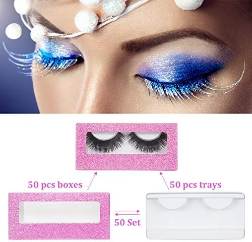 Conjunto de estojos de cílios vazios de 100 peças, 50 caixas de cílios vazios Caixa de cílios Caixa de cílios de papel glitter de papel, 50 caixas de cílios vazios Bandeja de pecuária falsa caixa de armazenamento de embalagem Bandeja de tampa da tampa