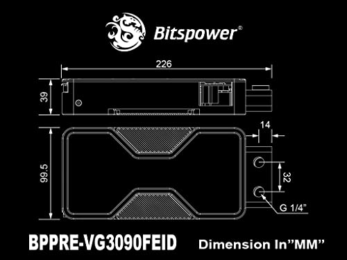 BitsPower Premium Mobius GPU Bloco de água e placa traseira para Geforce RTX 3090 Founders Edition, D-RGB, Nickel/Plexi