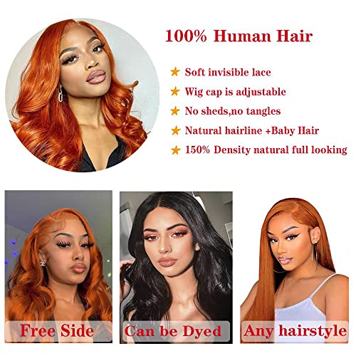 Josua Ginger Orange 13x4 HD Transparente Wigs Front Wigs Human Human para mulheres negras onda de corpo Brasileiro Virgin Lace Wig