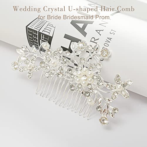 5 peças Cabelo de casamento pente de cabelo de noiva Pinos definidos Cristal prateado Pearl Hair pente lateral