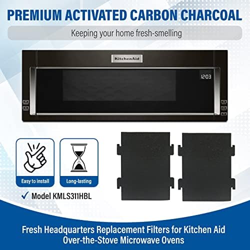 Filtros de ar de reposição para o forno de microondas - 2 filtros de carvão ativado compatíveis com ajuda de cozinha e hidromassagem sobre os modelos de capuz de microondas de alcance