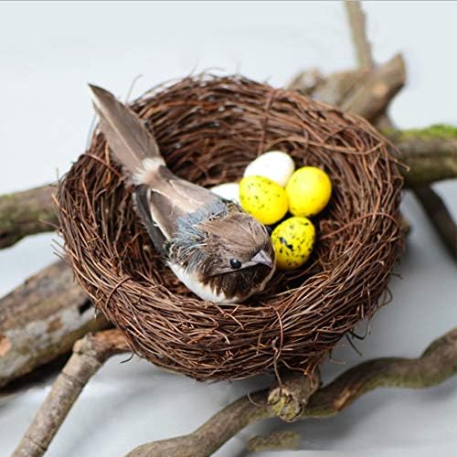 Ninho de pássaros artificiais, ninho de pássaro com ovos de pássaros artificiais, ninho de pássaros de simulação de estilo country para o ninho de vime de Páscoa artesanal para a decoração criativa para o jardim