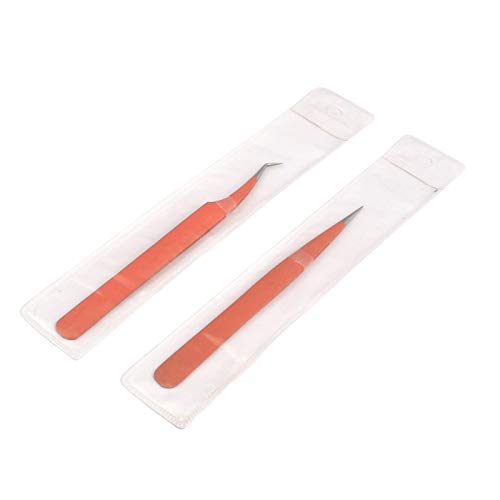 DDP 2 pedaços de ponta reta e curvada pinça de pinça para extensões de cílios, ferramentas de aplicação de cílios falsos de aço inoxidável laranja, ferramentas de aplicação de cílios falsos
