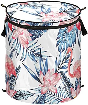 Aquarela Flor Flamingo Pop -up Lavanderia cesto com tampa de cesta de armazenamento dobrável Bolsa de roupas dobrável para dormitório