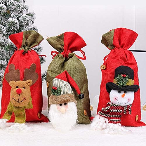 Jolik Santa Sacks Sacos de Natal de cordão, 3D Design Fabric Sacos de Natal para suprimentos de festa de Natal, 15 x 8 polegadas
