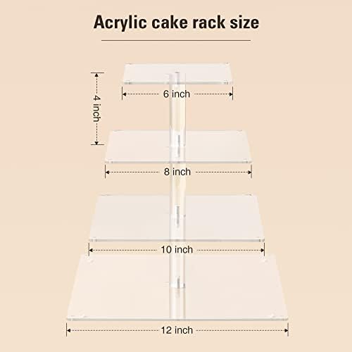 Stand de cupcakes de 4 camadas com luz de corda LED, estação de exibição de cupcakes de acrílico, suporte quadrado da torre de cupcakes,