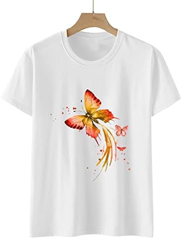 Mulheres de manga curta de manga curta pescoço de pescoço de pescoço de borboleta de borboleta camiseta de verão outono para mulheres