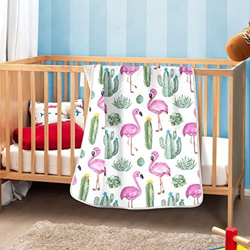 Cobertor de cobertor Cactus fofo de algodão flamingos para bebês, recebendo cobertor, cobertor leve e macio para berço,