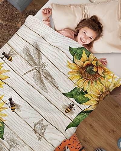 Cobertores de bebê girassol com abelhas super macias cobertores confortáveis ​​para crianças recém -nascidas fazenda de berçário floral de madeira retro de madeira de madeira lança um carrinho de chão Presentes de chuveiro de berço