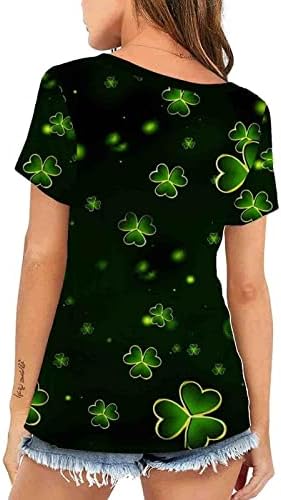 Mulher de St. Patrick Imprimir a camiseta solta de renda de renda de manga curta V camiseta de férias no pescoço Tops Summer Loose Gráfico