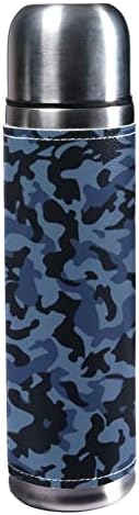 sdfsdfsd 17 oz a vácuo a vácuo aço inoxidável garrafa de água esportes de café gesto de caneca de caneca de couro genuíno embrulhado bpa grátis, azul preto multicam textura de camuflagem
