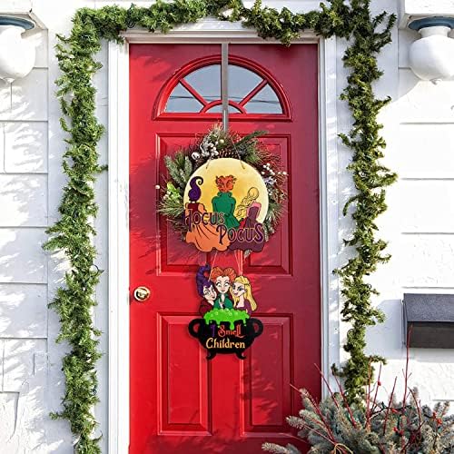 A1diee 2pcs Christmas Witch Wood Door Sign com corda pendurada sinal de boas -vindas I Slinto crianças Bruxa de madeira de
