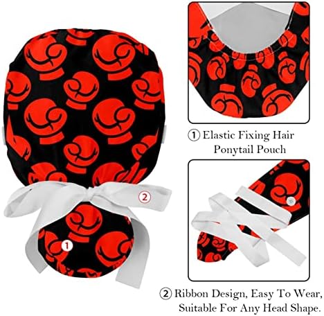 2 peças Arrow Heart Circle Working Hats With Buttons Bap Bouffant com fita de suor