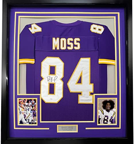 Randy Moss autografado/assinado emoldurado 33x42 Jersey de futebol de Minnesota