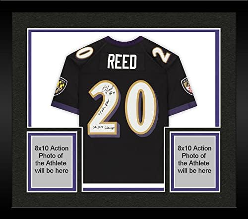 Emoldurado Ed Reed Baltimore Ravens autografou Black Mitchell & Ness Replica Jersey com várias inscrições para a temporada