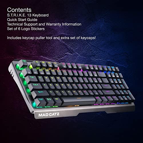 Mad Catz S.T.R.I.K.E. 13 teclado de jogos com fio mecânico premium compacto com estrutura de cereja MX Red Switches e iluminação RGB e iluminação