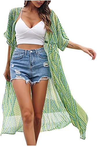 Cardigã longa feminina Fashion Up Up Vacation Casual Sun Protection Camisetas de roupas de praia abertas xale leves leves