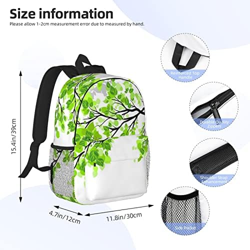 Mochila Psvod Green and White Leaf, mochila laptop, mochila da faculdade masculina e feminina, adequada para viagens, trabalho