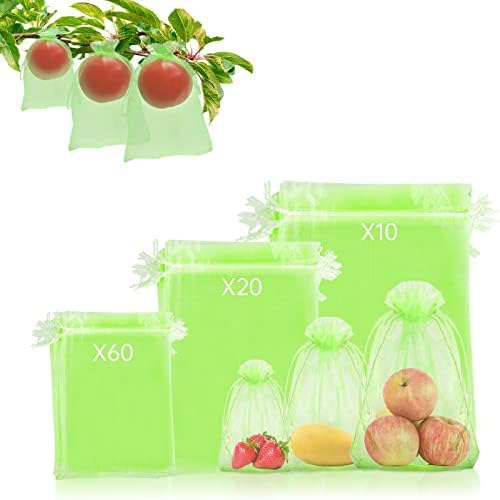 90pcs 3 sacos de proteção de frutas de tamanho, 16 x12, 12 x8, 8 x6 saco de malha de tampa de frutas para árvores frutíferas,