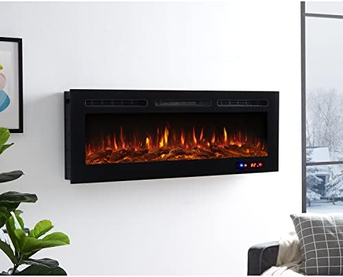 Naomi Home Electric Fire Place Aquecedor para o suporte da parede, sala de estar preto 50 polegadas/9 cores de chama