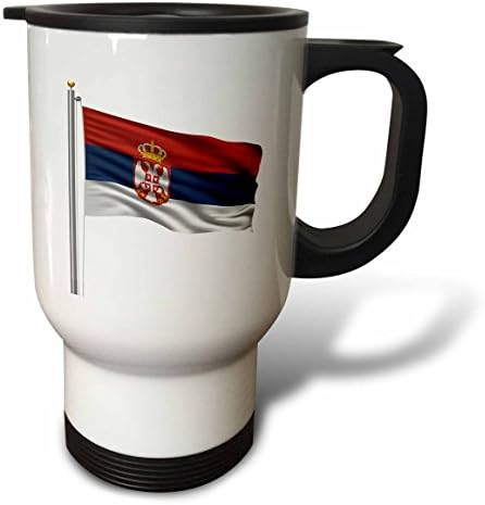 3drose Bandeira da Sérvia em um poste de bandeira sobre o sérvio branco caneca de viagem, 14 onças, multicolor