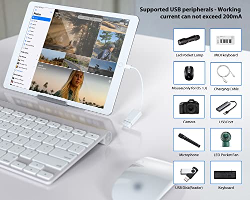 [Apple MFI Certified] Lightning to USB Camera Adapt Support Hubs, adaptador Ethernet, teclado MIDI, leitor de cartão
