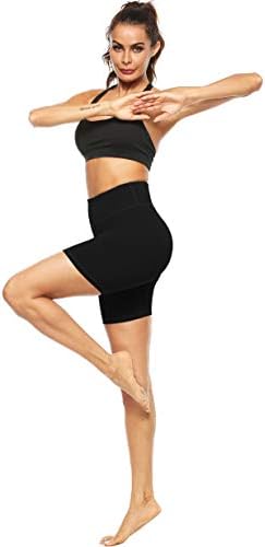 Persit Women's High Caist Print Workout Yoga Shorts com 2 bolsos escondidos, shorts atléticos de controle de barriga não