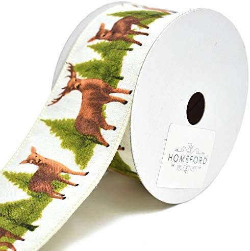 Homeford Deer and Trees Woodlands Christmas Wired Ribbon, 2-1/2 polegadas, 10 jardas