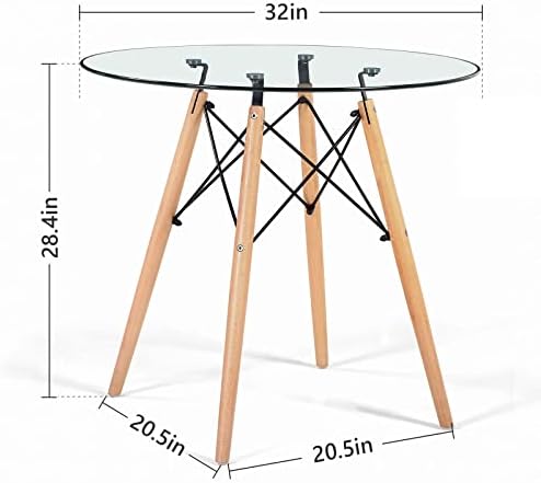 Mesa de jantar de vidro redonda mesa de cozinha pequena mesa de jantar círculo moderno mesa 32 com pernas de madeira