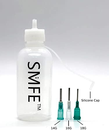 Garrafa de aperto de plástico SMFE 50cc com 14g, 16g, 18g Aplicador de precisão Blunt Dicas de agulha, pacote de 4