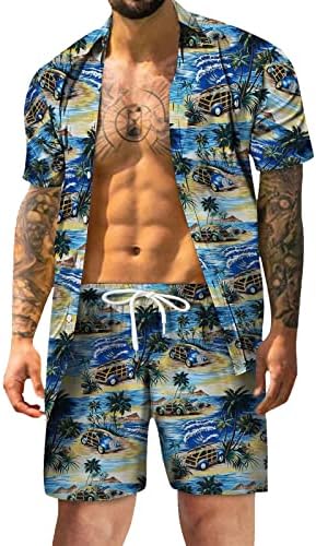 Wocachi Mens 2 peças Hawaiian Roupents Conjuntos de manga curta de verão Camisa gráfica da praia Casual Aloha Shorts Conjunto