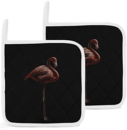 Flamingo rosa em suportes de panela escura 8x8 PADs quentes resistentes ao calor Proteção de desktop para cozinhar