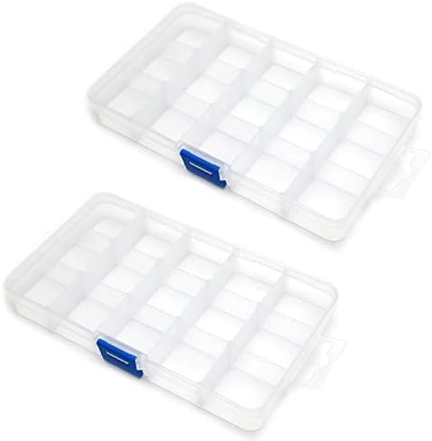 Juvielich 2pcs Caixa de organizador de plástico transparente, 15 grades de jóias de contêineres de armazenamento com